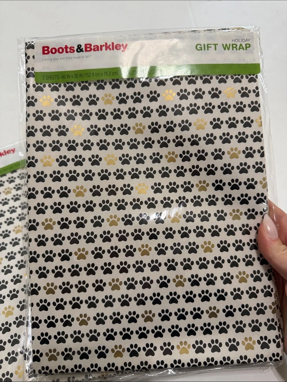 Boots & Barkley Black, Gold and White Paw Print Gift Wrap Sheets Set of 3